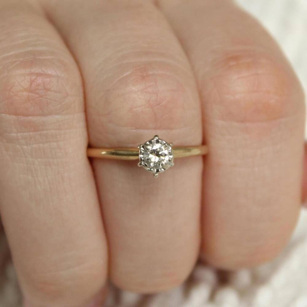 Vintage 14kt Yellow Gold Diamond 0.20 CT Solitaire High Setting Engagement Ring